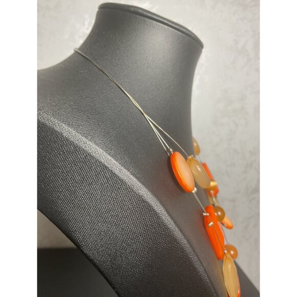 Three-Strand Orange & Beige Beaded Necklace With Lobster Clasp - Picture 2 of 5